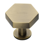 M Marcus Heritage Brass Hexagon Design Cabinet Knob with Rose 38mm